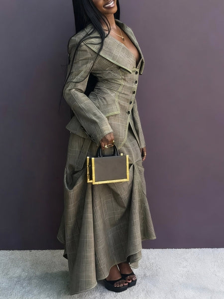 Plaid Blazer & Skirt Set