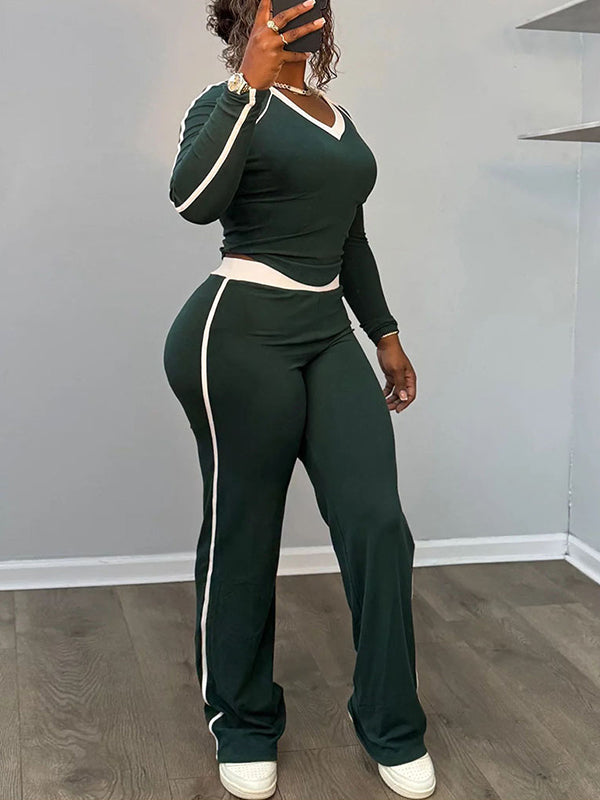 Side-Stripe Polo Top & Pants Set