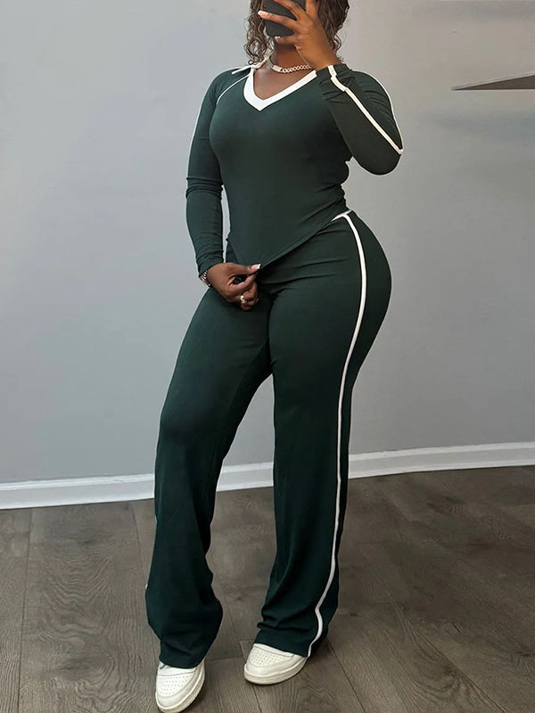 Side-Stripe Polo Top & Pants Set