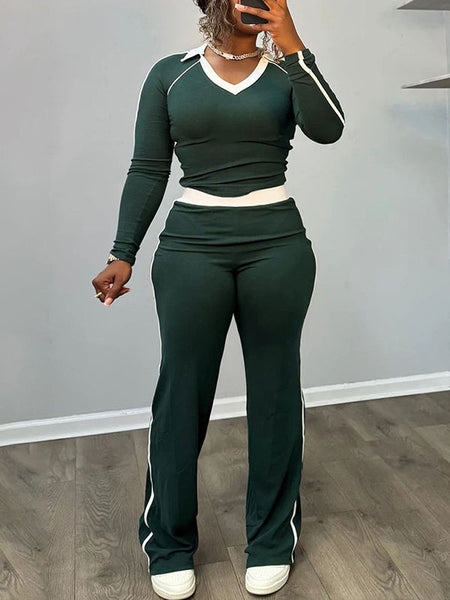 Side-Stripe Polo Top & Pants Set