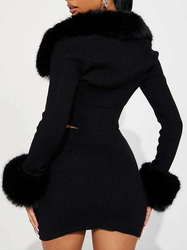 Faux-Fur Combo Skirt Set