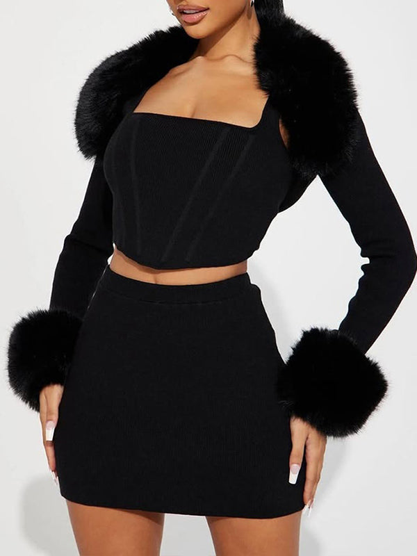 Faux-Fur Combo Skirt Set