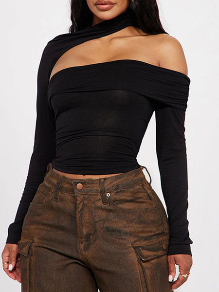 Solid Mock-Neck Cutout Tee