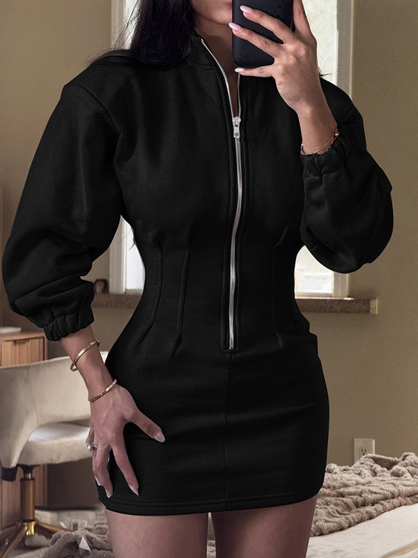 Zip-Front Cinched-Waist Dress