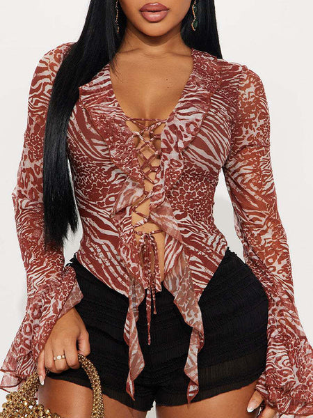 Printed Lace-Up Shirt