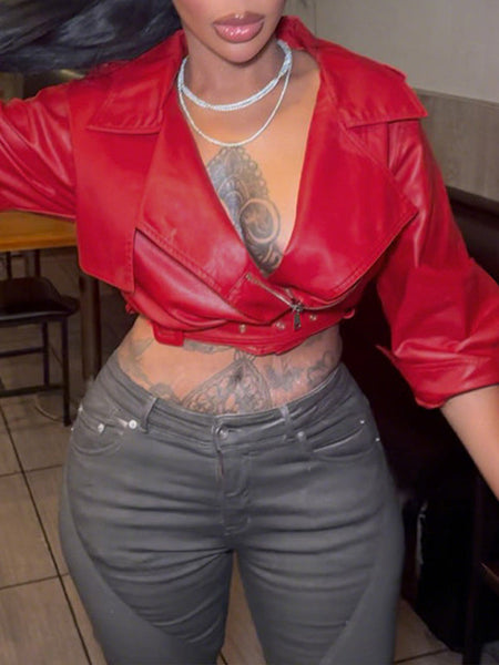 Faux-Leather Cropped Jacket