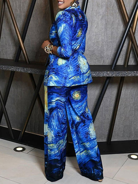 Printed Tied Blazer & Pants Set