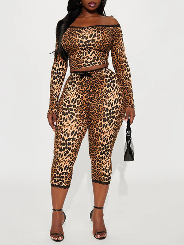 Leopard Off-Shoulder Top & Capri Pants Set