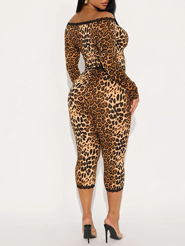 Leopard Off-Shoulder Top & Capri Pants Set