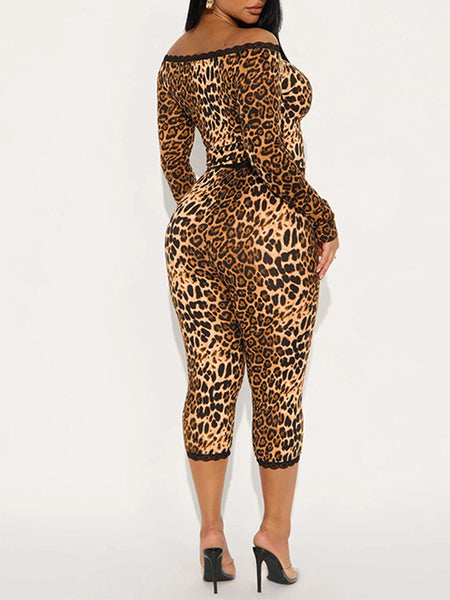 Leopard Off-Shoulder Top & Capri Pants Set