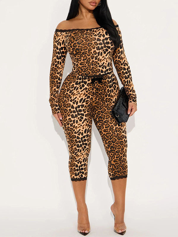 Leopard Off-Shoulder Top & Capri Pants Set