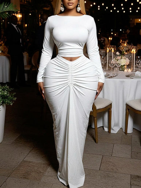 Solid Top & Ruched Skirt Set