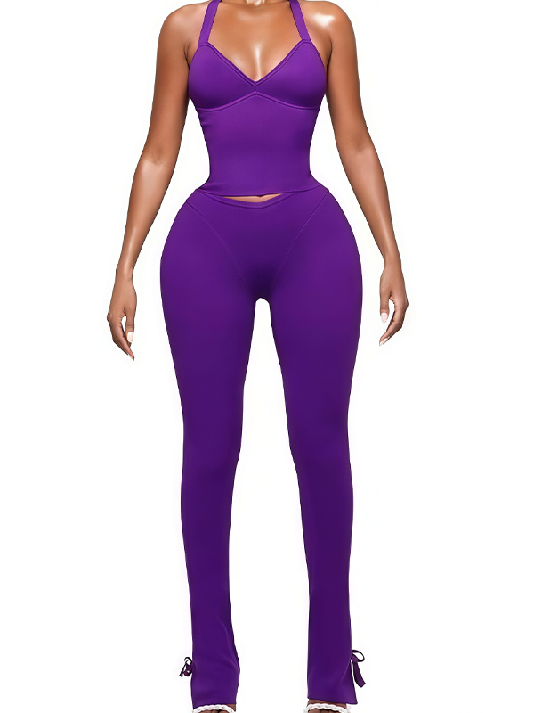 Solid Halter Top & Pants Set