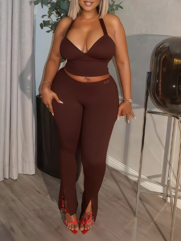 Solid Halter Top & Pants Set