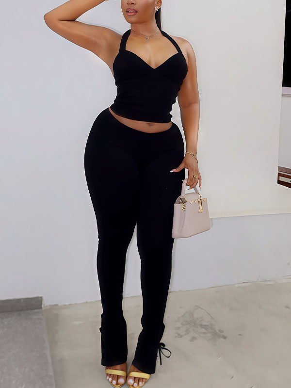 Solid Halter Top & Pants Set