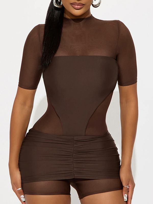 Sheer Romper & Ruched Skirt Set