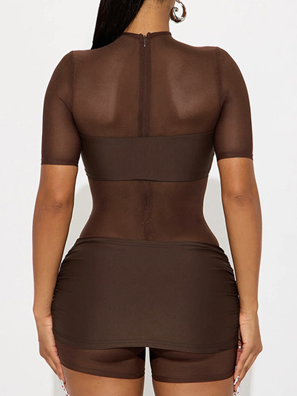 Sheer Romper & Ruched Skirt Set