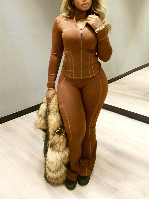 Stripe Zip-Front Jacket & Pants Set