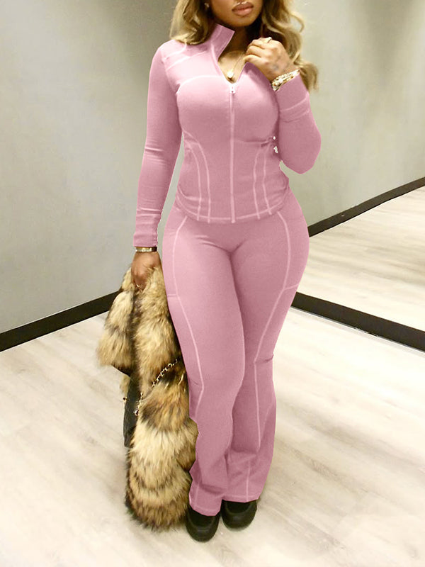 Stripe Zip-Front Jacket & Pants Set