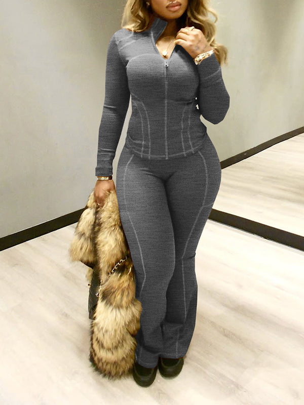 Stripe Zip-Front Jacket & Pants Set