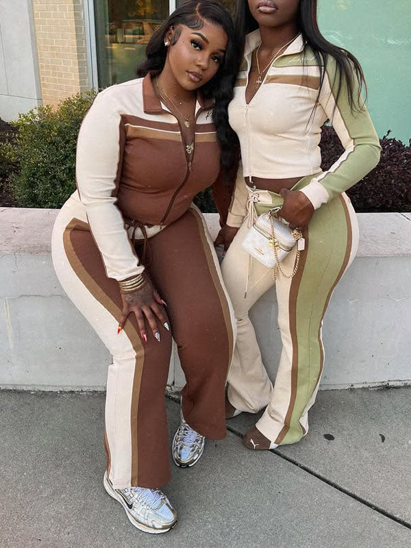 Colorblock Zip-Front Jacket & Pants Set