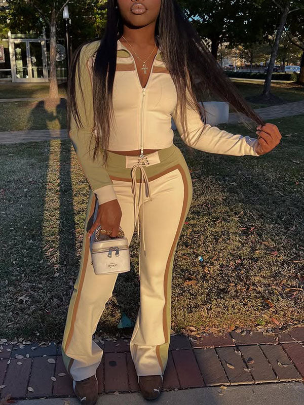 Colorblock Zip-Front Jacket & Pants Set