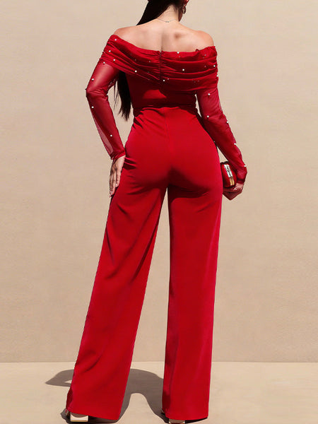 Pearl-Studded Off-Shoulder Jumpsuit