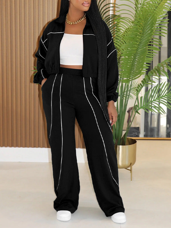 Stripe Zip-Front Jacket & Pants Set