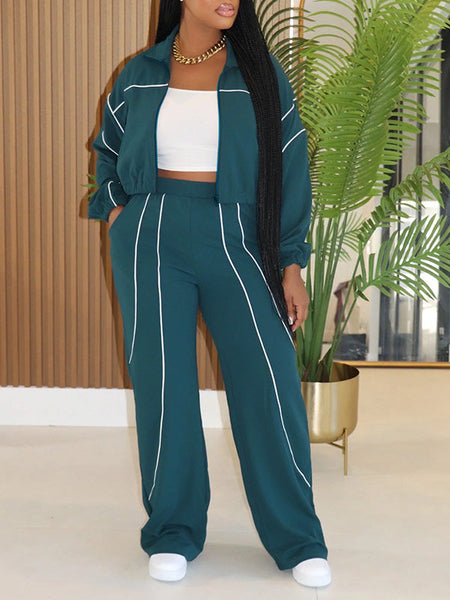 Stripe Zip-Front Jacket & Pants Set