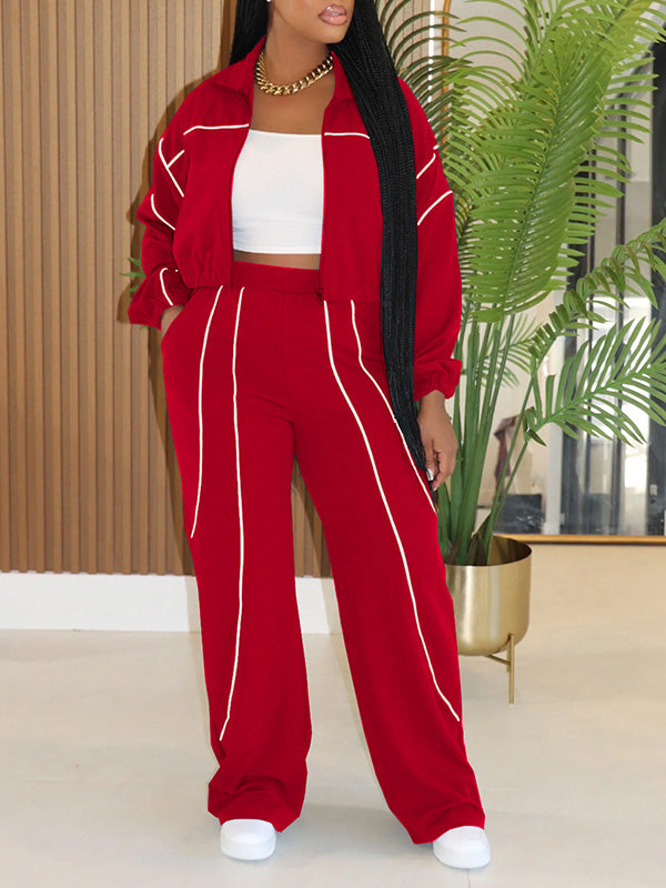 Stripe Zip-Front Jacket & Pants Set