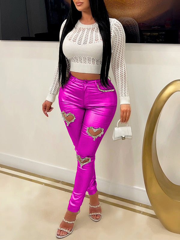 Heart Studded Metallic Pants