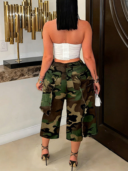 Camo Double-Waist Capri Jeans