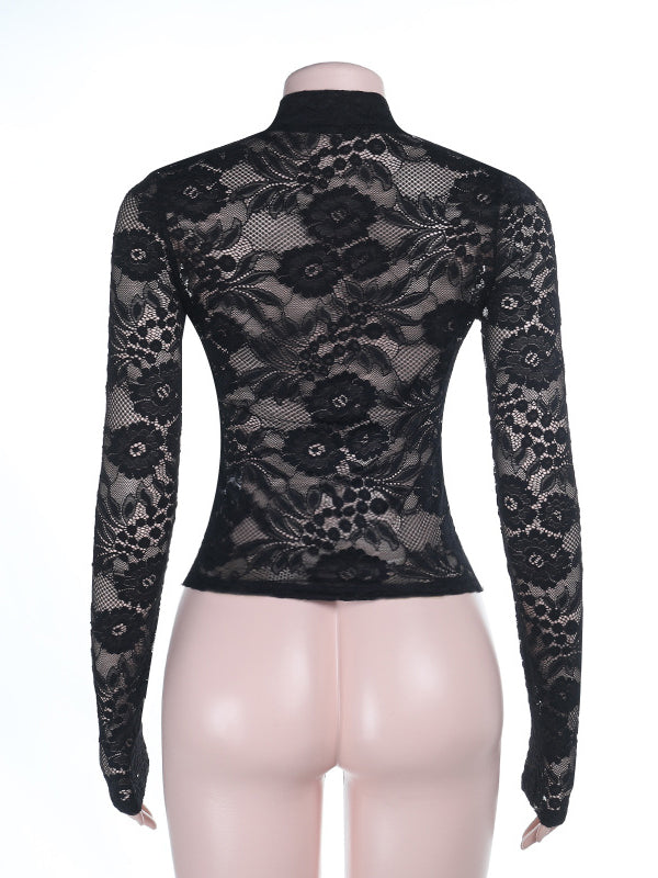 Tied-Neck Lace Shirt