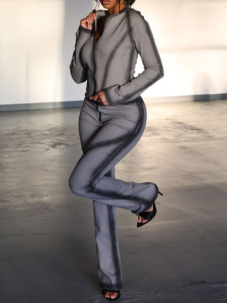 Printed Zip-Front Jacket & Pants Set