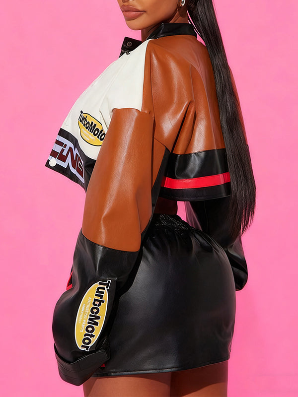 Faux-Leather Jacket & Skirt Set