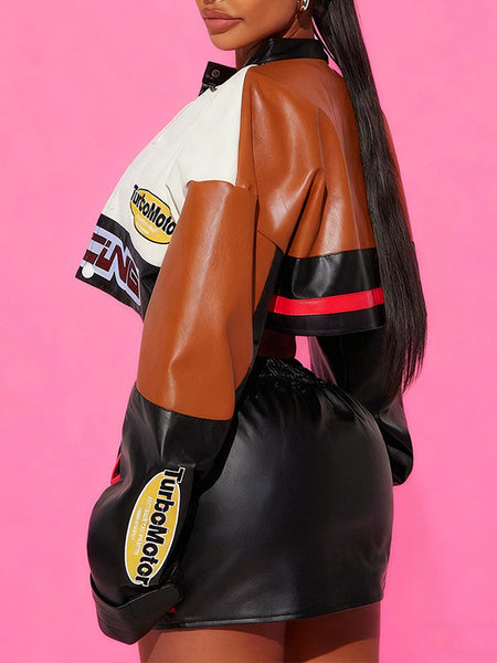 Faux-Leather Jacket & Skirt Set