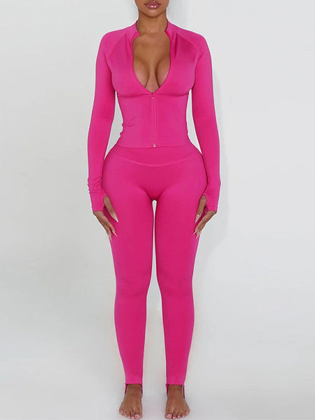 Solid Zip Top & Pants Set