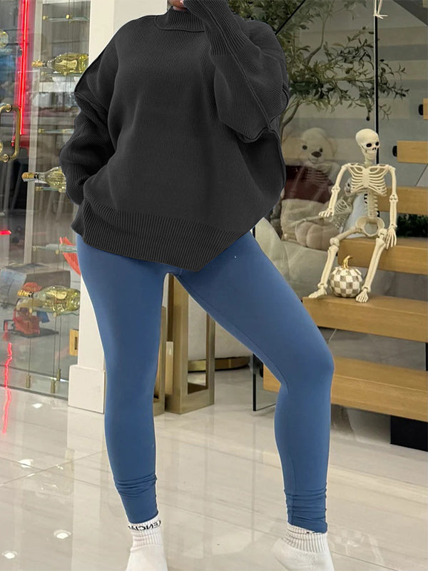 Turtleneck Side-Slit Sweater