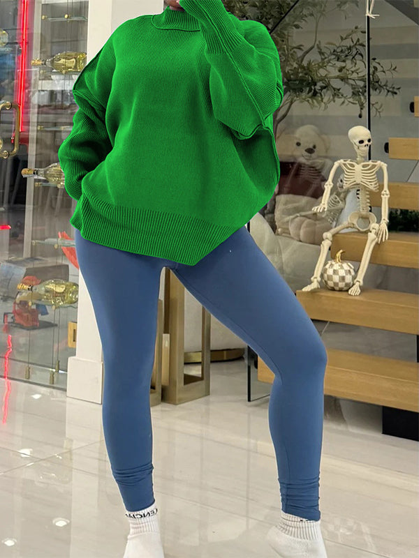 Turtleneck Side-Slit Sweater