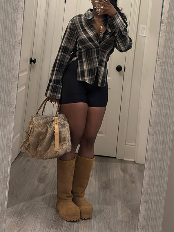 Plaid Side-Slit Shirt