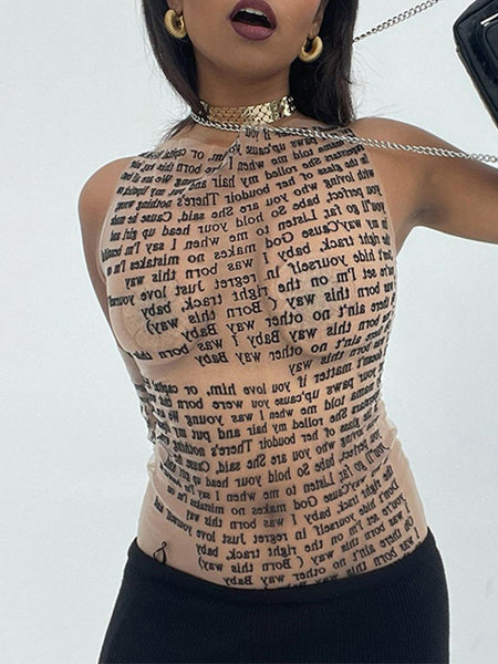 Letter Print Sheer Tee