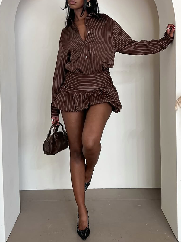 Stripe Shirt & Bubble Skirt Set