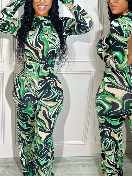 Printed Open-Back Jumpsuit