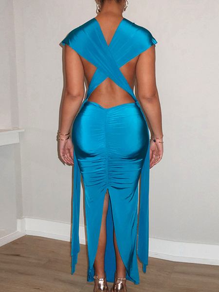 Draped Plunge Maxi Dress