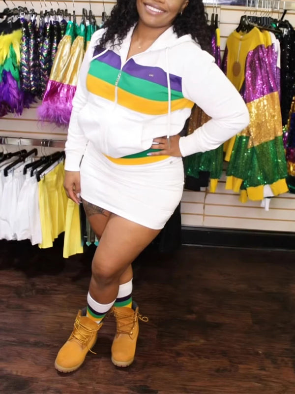 Colorblock Zip Hoodie & Skirt Set