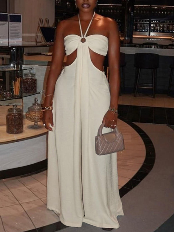 Halter Cutout Wide-Leg Jumpsuit