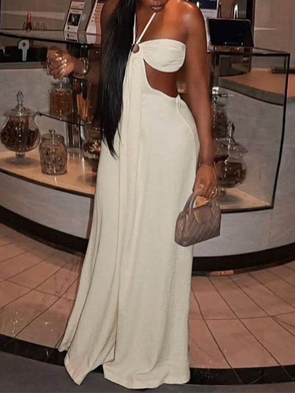 Halter Cutout Wide-Leg Jumpsuit