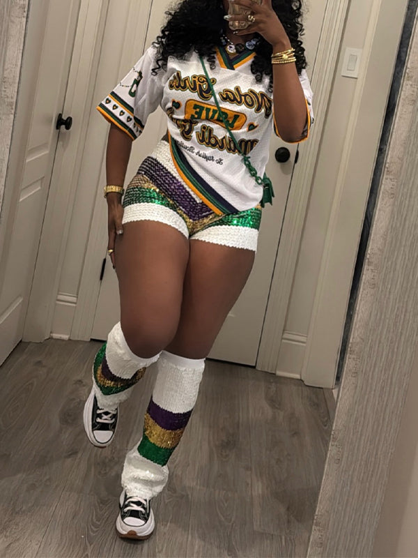 Printed V-Neck Top & Shorts Set