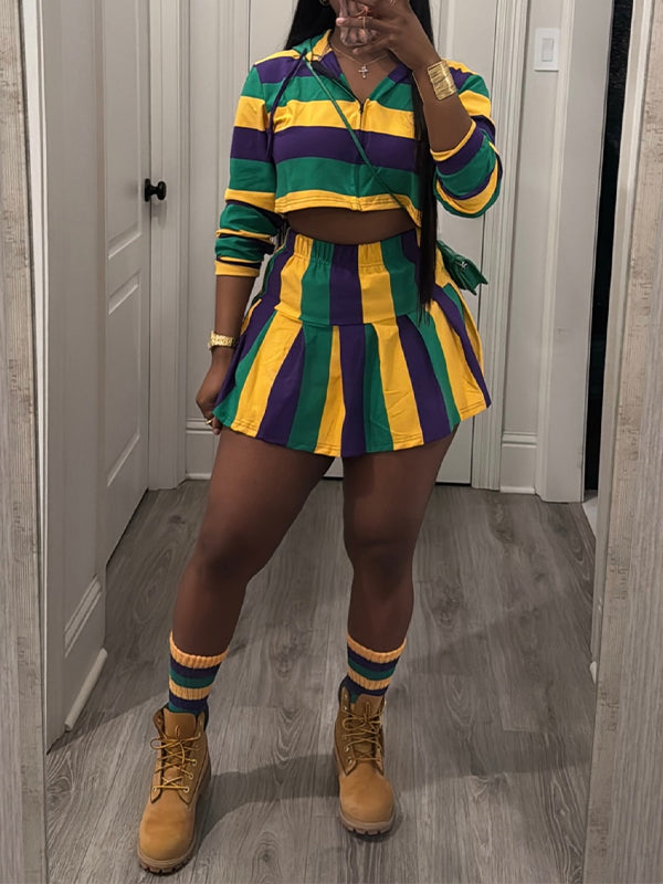 Colorblock Zip Hooide & Skirt Set