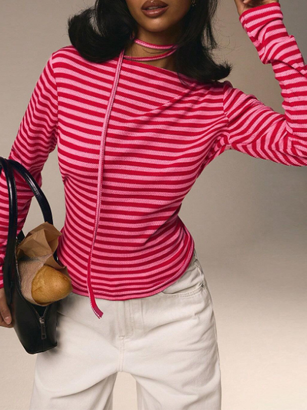 Stripe Tied-Neck Top